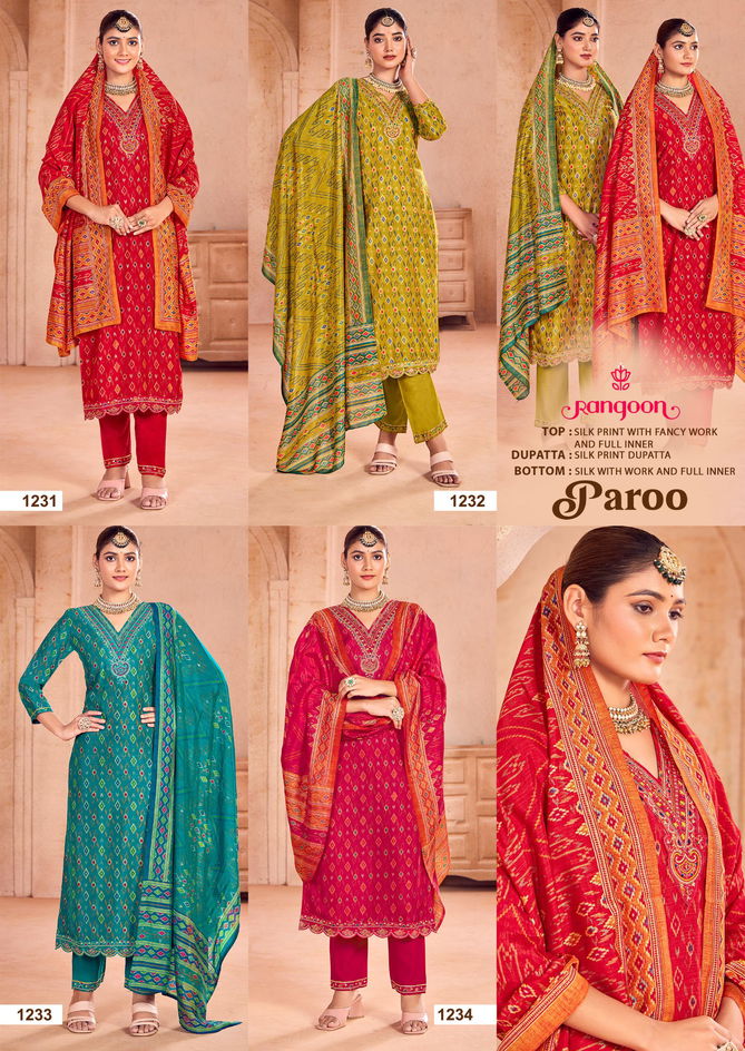 Paroo By Rangoon Silk Printed Kurti With Bottom Dupatta Wholesale Price